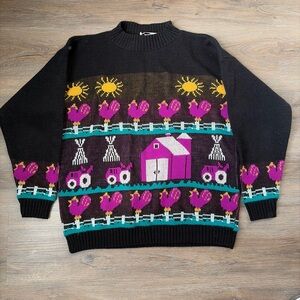 Vintage sweater with farm scene